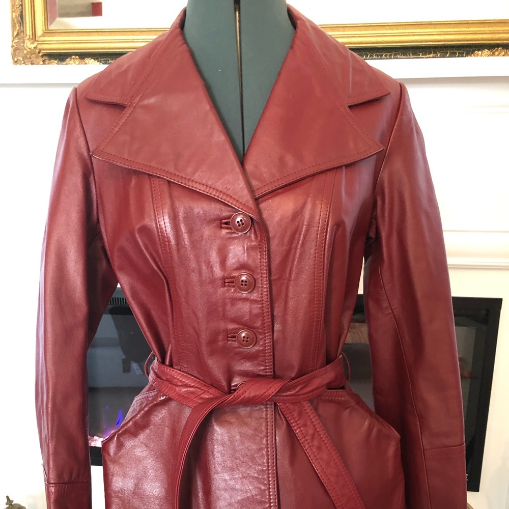 Vintage Brooks Stylish Red Leather Coat